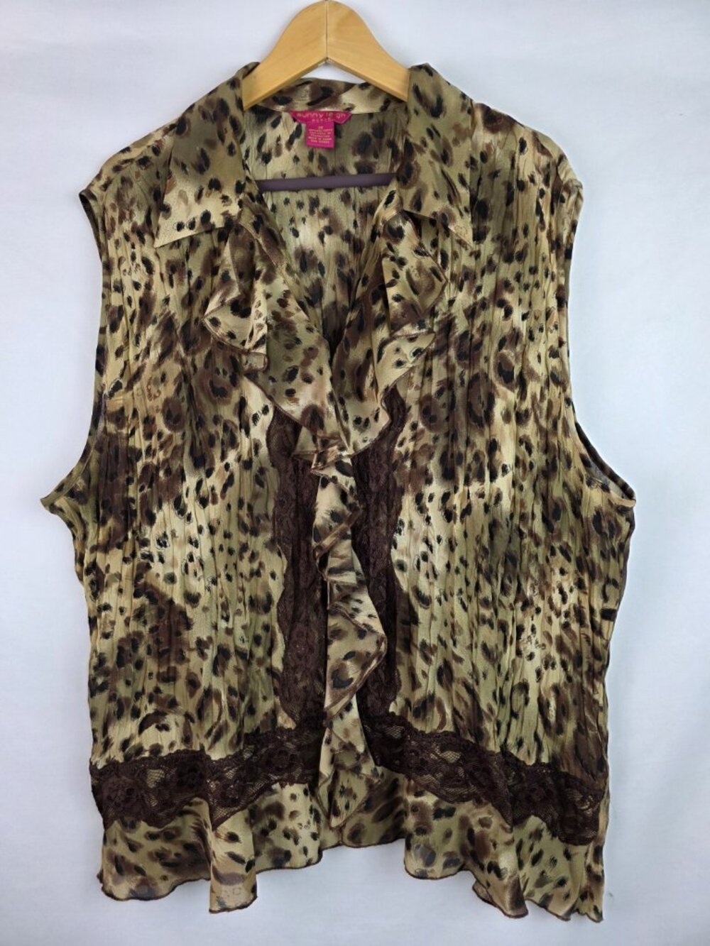 Sunny Leigh Women's Top Size 3X Leopard Lace Ruffle Sleeveless Shirt Blouse
